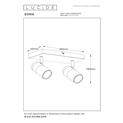 GORIK - Plafon Spot - 2xGU10 - Black 53909/02/30 Lucide